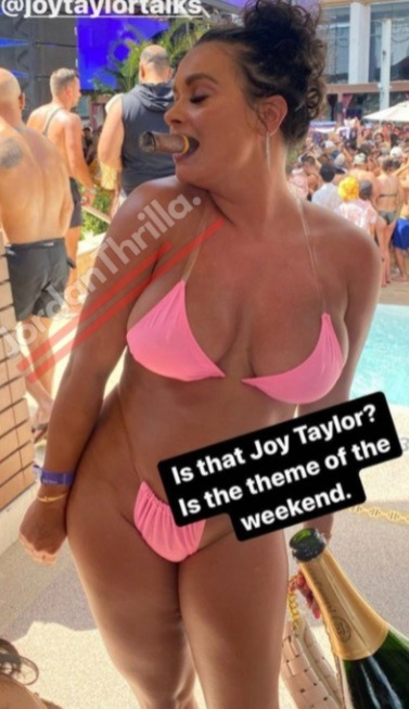 The Herd Host Joy Taylor Smokes Cigar in Vegas While Showing Off Her Curvy Body in Skimpy Bikini Shuts Down Body-Shamers