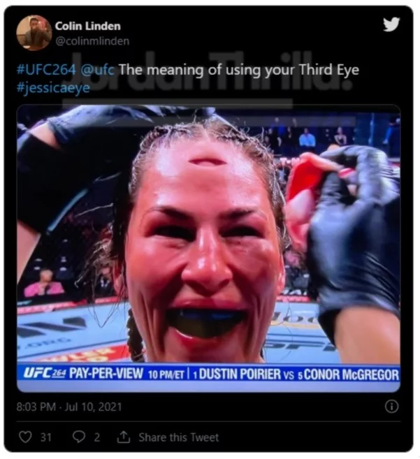 Jessica Eye's Forehead Cut Gets Compared to a Third Eye at UFC 264