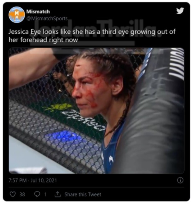 Jessica Eye's Forehead Cut Gets Compared to a Third Eye at UFC 264