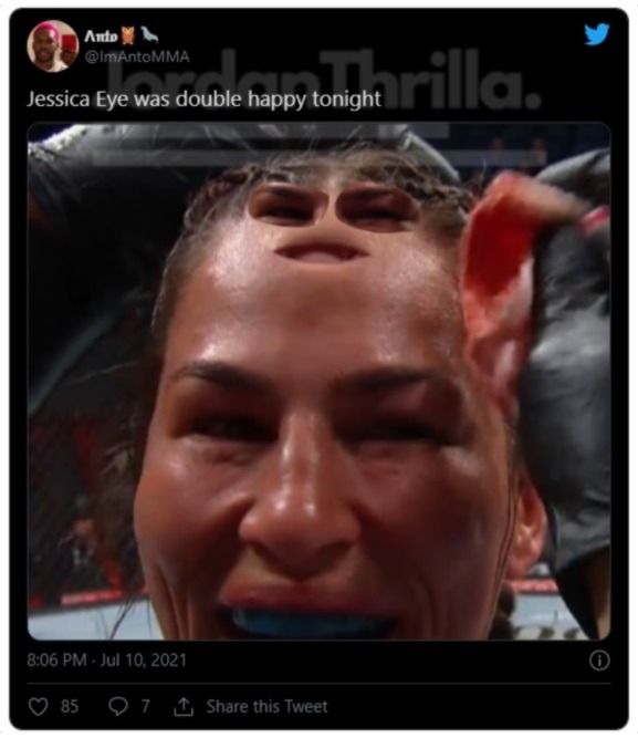 Jessica Eye's Forehead Cut Gets Compared to a Third Eye at UFC 264