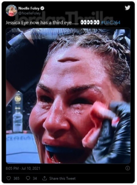 Jessica Eye's Forehead Cut Gets Compared to a Third Eye at UFC 264