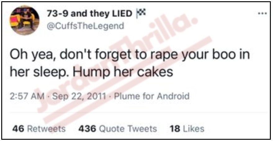 Lebron James Friend CuffsTheLegend Exposed For Promoting Rape After Celebrating Kobe Bryant Death In Deleted Tweet