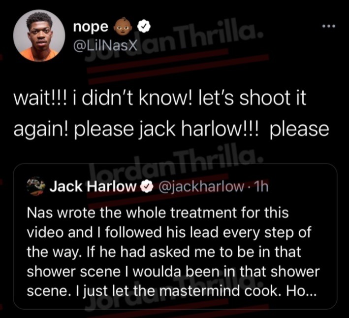 Is Jack Harlow Gay? Some People Think Jack Harlow Was Flirting with Lil Nas X on Twitter. Lil Nas X responds to Jack Harlow shower scene