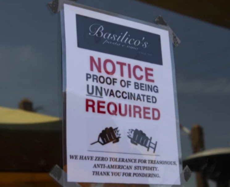 Pro Anti-Vaxxer Restaurant Basilico’s Pasta e Vino Requires Proof You Are Unvaccinated to Enter