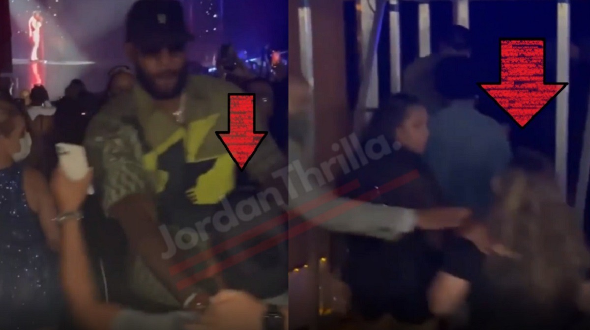 Man's Girlfriend Tries to Fight Lebron's Wife Savannah after Lebron James Pushes Fan at Usher Concert. Woman tries to fight Savannah James after Lebron James pushed fan at Usher Concert