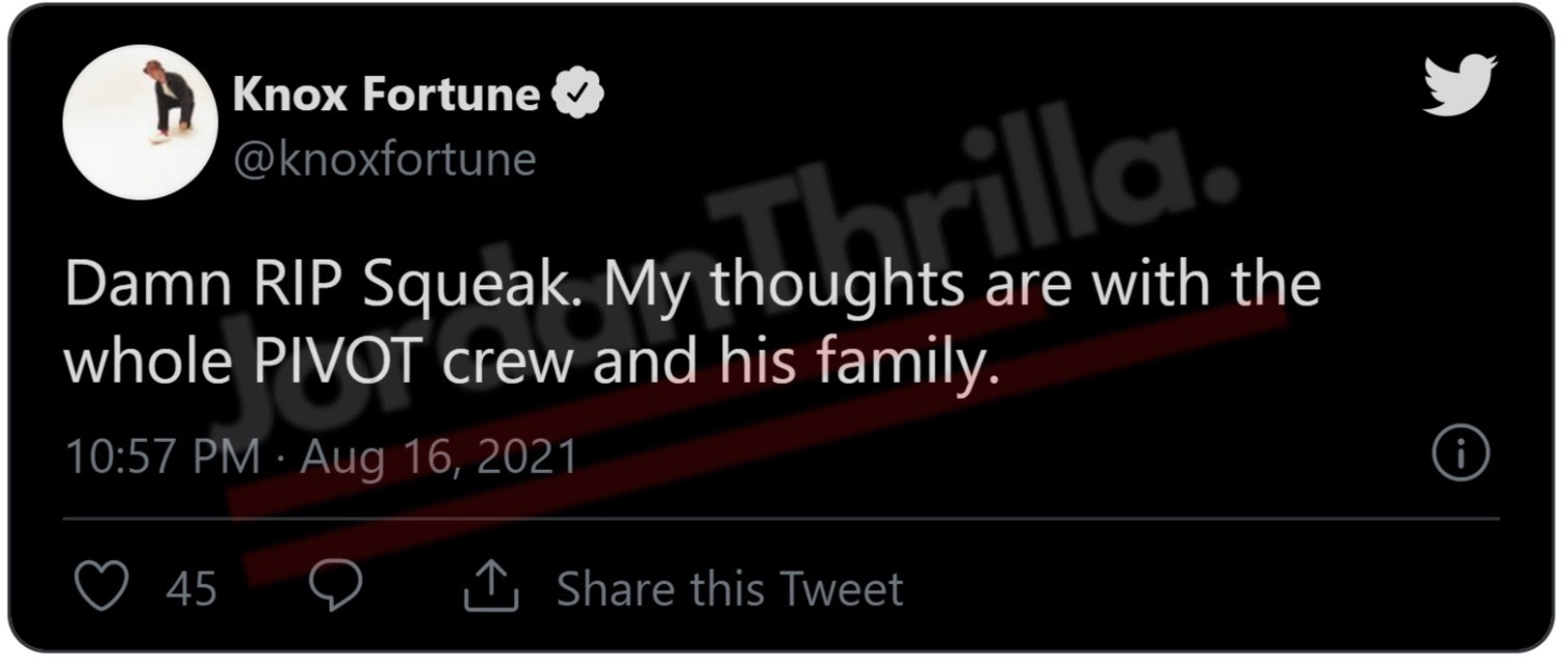 Pivot Gang Member Squeak Pivot Dead: Social Media Reacts Squeak Pivot's Tragic Death. Squeak Pivot's final tweet. Squeak Pivot's last tweet.