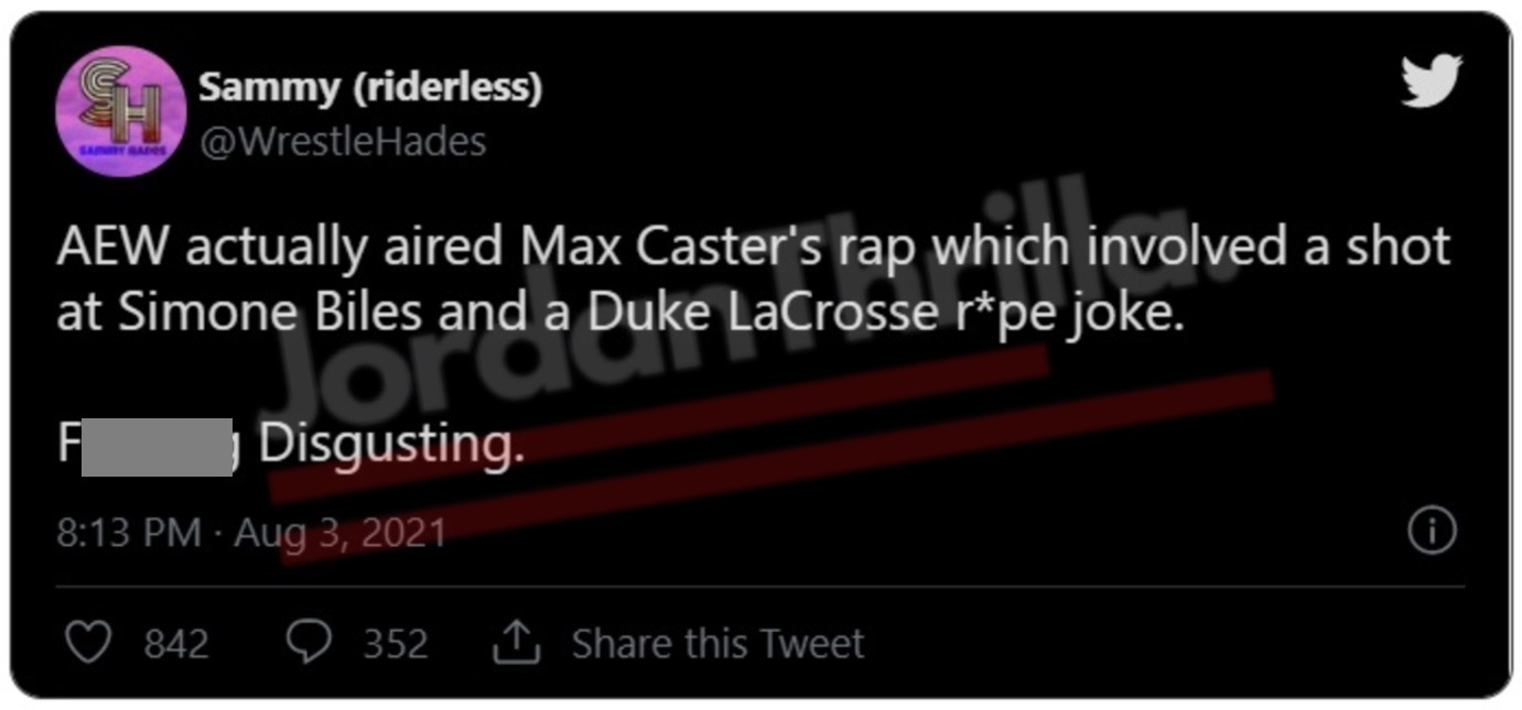 Alleged Gay AEW Wrestler Max Caster Gets Cancelled After Rap Lyrics Dissing Simone Biles Mental Health and Duke Lacrosse Rape Joke