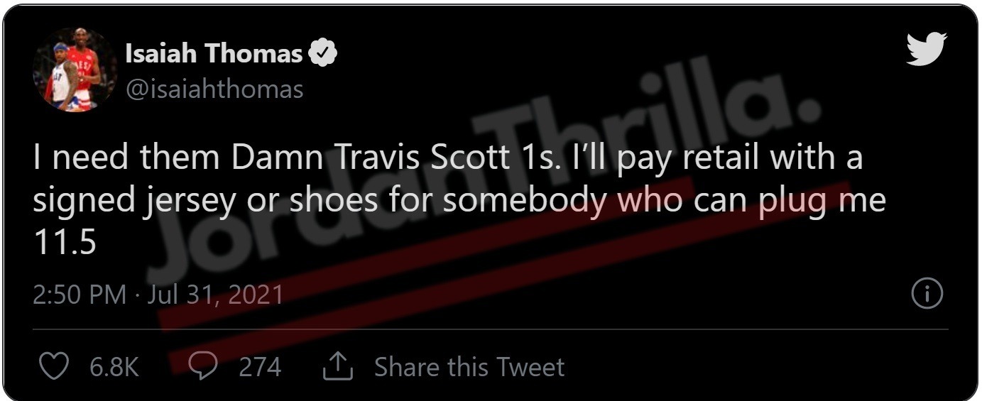 Social Media Roasts Isaiah Thomas Signed Jersey Price After He Offered It For Travis Scott x Air Jordan 1 Sneakers