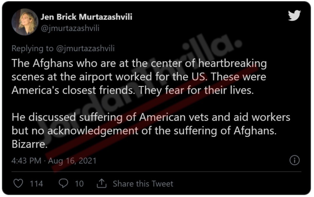 University of Pittsburgh Professor Jen Brick Murtazashvili Accuses Joe Biden of Ignoring Afghan Suffering and Lying about Afghans Requesting Visas During Speech About Taliban Taking Over Afghanistan