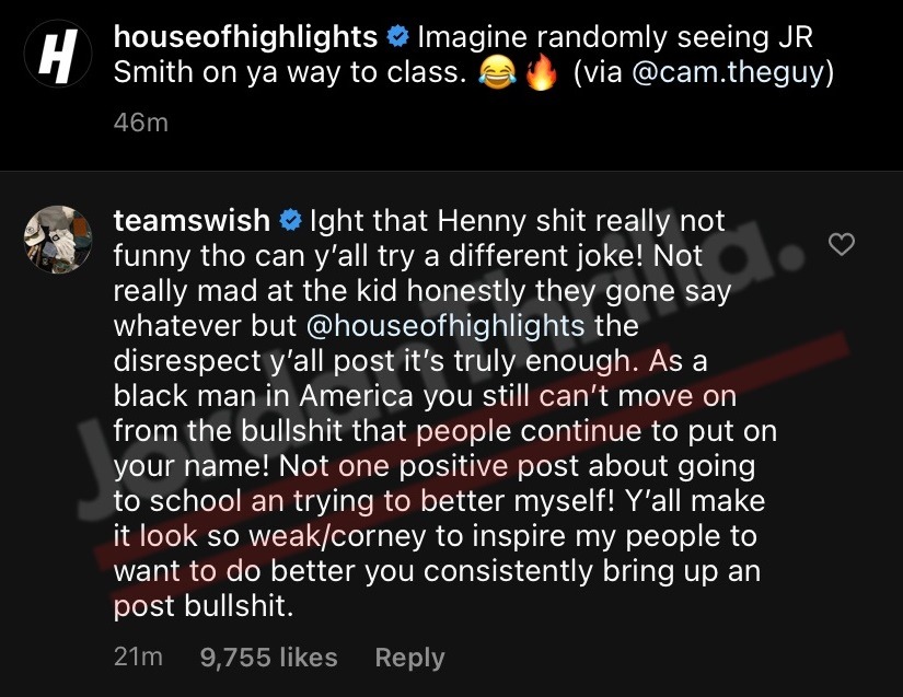 JR Smith Makes House of Highlights Delete Disrespectful "Henny JR Smith" NC A&T TikTok Video and Accuses Them of Promoting Negative Stereotypes About Black Men