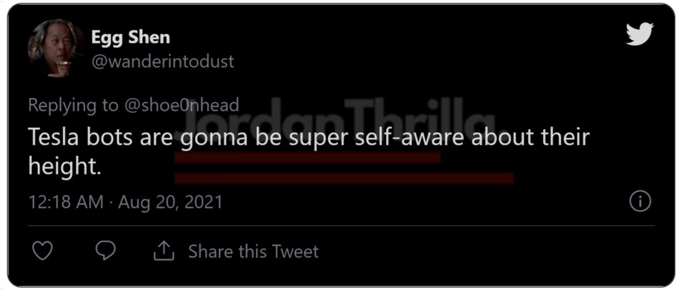 Social media reacts to Tesla Bot short height. Photo showing Tesla Bot is 5'8" tall. People saying Tesla Bot is short. Tesla Bot design flaw.