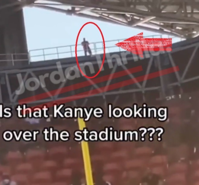 Was Kanye West Standing On Top Falcons Stadium During Game Against Titans? Kanye West looking over Falcons Mercedes-Benz stadium during Falcons vs Titans