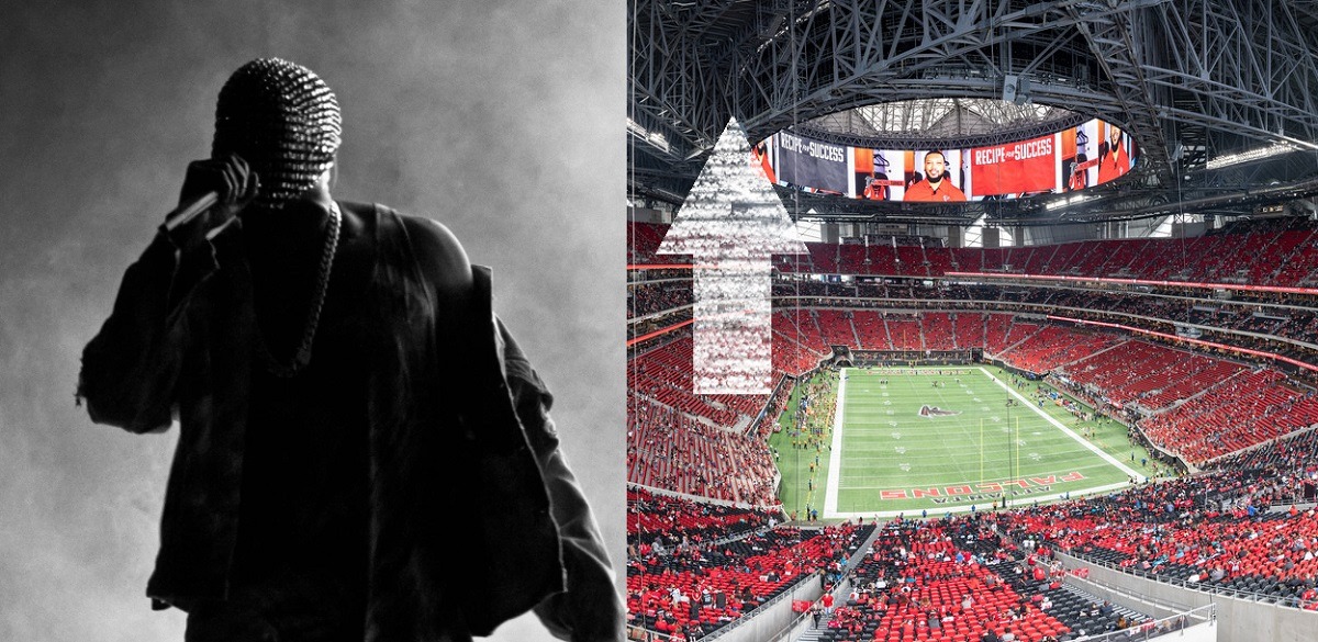 Was Kanye West Standing On Top Falcons Stadium During Game Against Titans? Kanye West looking over Falcons Mercedes-Benz stadium during Falcons vs Titans