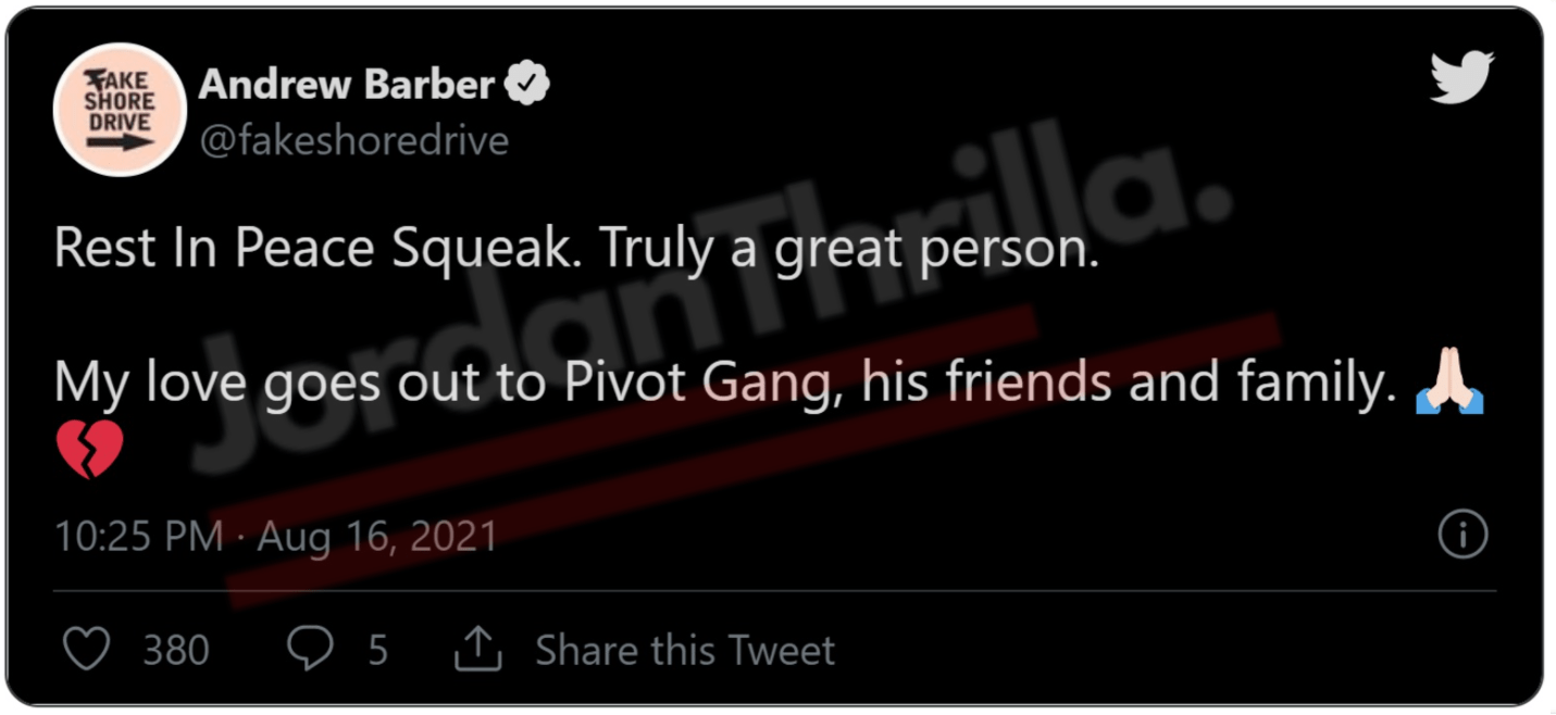 Pivot Gang Member Squeak Pivot Dead: Social Media Reacts Squeak Pivot's Tragic Death. Squeak Pivot's final tweet. Squeak Pivot's last tweet.