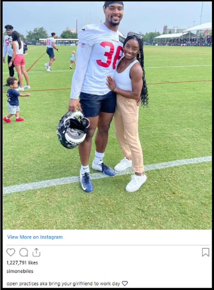 Simone Biles Surprises New Boyfriend Jonathan Owens at Texans Open Practice and Deems it Bring Girlfriend to Work Day