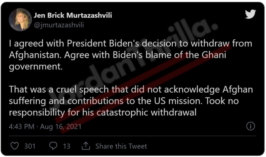 University of Pittsburgh Professor Jen Brick Murtazashvili Accuses Joe Biden of Ignoring Afghan Suffering and Lying about Afghans Requesting Visas During Speech About Taliban Taking Over Afghanistan