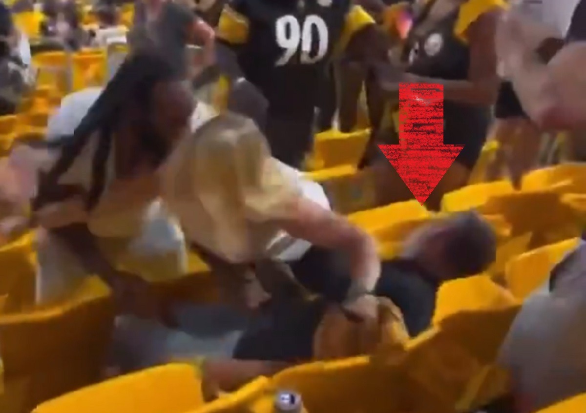 2 Chainz Looking Black Man Knocks Out White Man at Steelers vs Lions Game After The White Man's Wife Slapped Him. Fight in stands during Steeler vs Lions.
