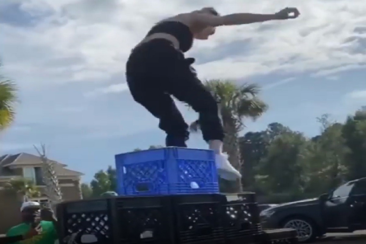 Woman Almost Breaks Her Neck Doing Crate Challenge at Lil Boosie House for $5K. YK Osiris does crate challenge for Lil Boosie almost breaks his back. Lil Boosie son injures his leg
