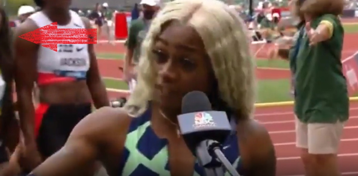 Shelly-Ann Fraser-Pryce Videobombing Sha'Carri Richardson During Her Post Race Interview Goes Viral