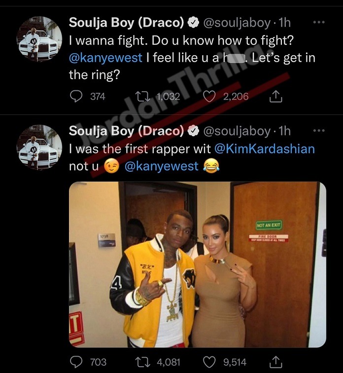 Drake Uses Soulja Boy Instagram Filter on IG Live After Soulja Boy has Mental Breakdown Dissing Kanye West Taking Him off DONDA. Drake wearing Soulja Boy glasses on Instagram after Soulja Boy dissed Kanye West. Soulja Boy says he was first rapper Kim Kardashian