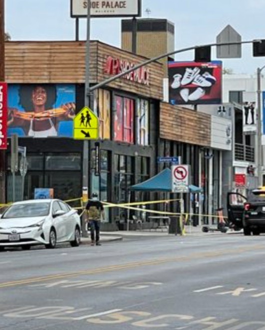 LAPD Arrests 16 Year Old Man Who Shot and Killed Shoe Palace Employee Jayren Bradford. Yellow tape around Shoe Palace.