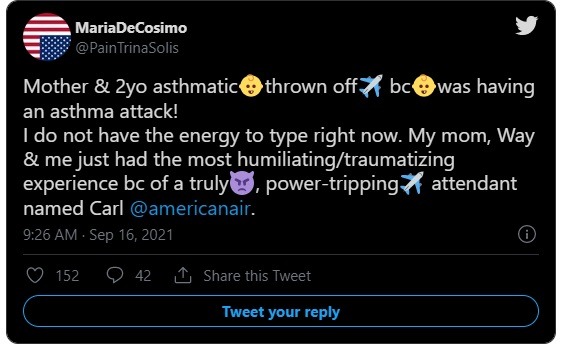 People are Angry at Video Showing American Airlines Kicked Baby Having Asthma Attack Off Plane For Not Wearing a Mask Properly. Video of moment American Airlines kicks mother and asthmatic baby off plane. Reactions to 2 year old Baby having asthma attack kicked of American Airlines