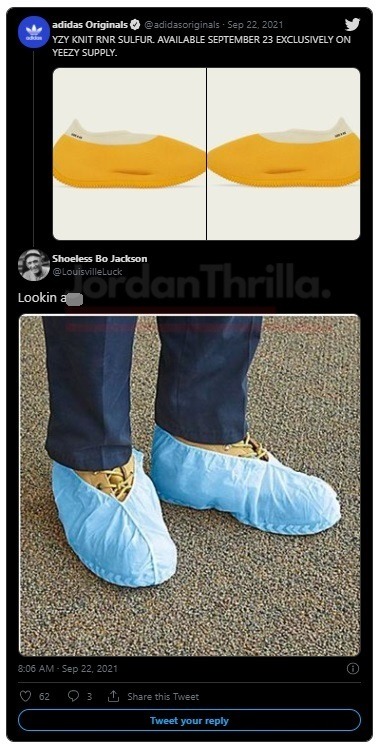 Do Kanye West's New Yeezys Look Like Banana Peels? Social Media Reacts to New Yeezy Knit RNR 'Sulfur' Photos with Roast Session. People compare Knit RNR 'Sulfur' Yeezy sneaker to banana peels. People clown New Yeezy Knit RNR "Sulfur" Photos with banana jokes.