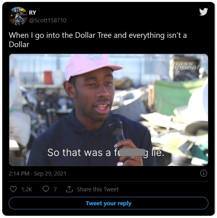 People React to Dollar Tree Announcing Everything Isn't a Dollar Anymore as Republicans Call it 'Biden Inflation' aka Bidenflation. Did "Biden Inflation" aka Bidenflation Cause Dollar Tree to Stop Selling Everything for $1 or Less? Dollar Tree is no longer selling everything in their stores for $1 or less. General Reactions to Dollar Tree Not Selling Everything for $1 Anymore. Social media reactions to Dollar Tree increasing prices.