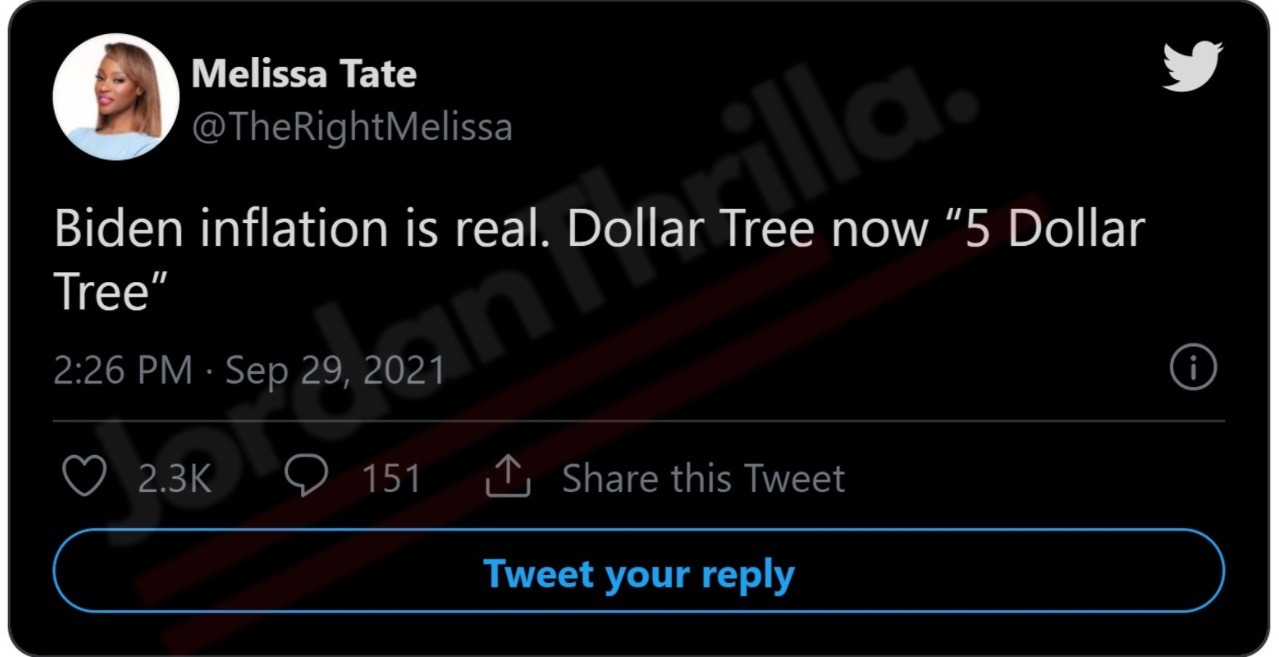 People React to Dollar Tree Announcing Everything Isn't a Dollar Anymore as Republicans Call it 'Biden Inflation' aka Bidenflation. Did "Biden Inflation" aka Bidenflation Cause Dollar Tree to Stop Selling Everything for $1 or Less? Dollar Tree is no longer selling everything in their stores for $1 or less. General Reactions to Dollar Tree Not Selling Everything for $1 Anymore. Social media reactions to Dollar Tree increasing prices.