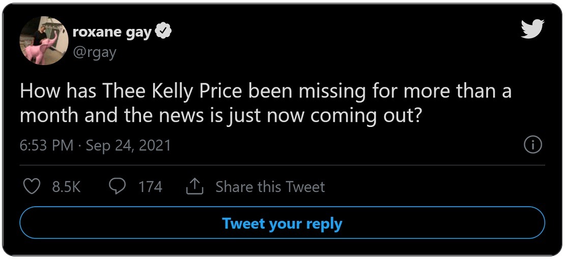 Kelly Price Sister Shanrae Cheree Price Says Kelly Price is Still Missing as People React To Media Not Reporting Kelly Price Missing for Over a Month. Reactions To Major News Outlets Not Reporting Kelly Price Missing for Over a Month. If Kelly Price has been Missing for Over a Month Why is the Media Just Reporting It? Was Kelly Price Found Safe? Kelly Price's Sister responds to Lawyer saying she was found. Kelly Price last IG Live video before going missing