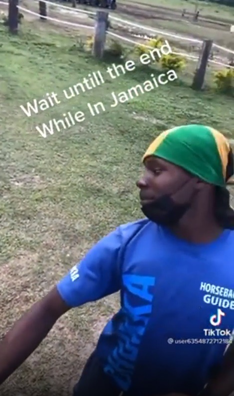 Viral TikTok Video Shows Horse Eating Tour Guide's Shirt in Jamaica While Its Still on His Body. Horse eats shirt off Horseback guide in Jamaica. TikTok video from 'user6354872712184' showing Horse eating shirt on Jamaican tour guide.