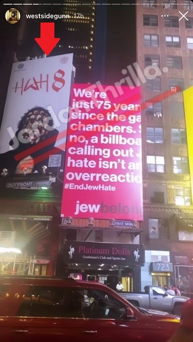 Why is Westside Gunn Hitler HWH8 Album Cover Next to End Jew Hate Billboard in New York? Photo Westside Gunn Hitler album cover next to Jew Hate billboard New York. Westside Gun Hitler Wears Hermes album cover next to Jew Hate billboard details.