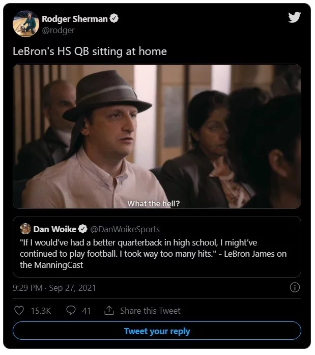 Lebron James Disses His High School Quarterback During MNF Eagles vs Cowboys. Lebron James calls out his High school quarterback on Manning-Cast. Video of Lebron James dissing Chris Wooley his high school quarterback on Monday Night Football