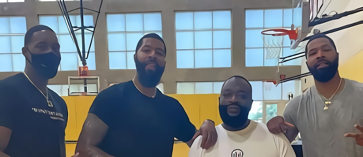 Bam Adebayo and Morris Twins Towering Over Rick Ross Sparks Geoffrey Butler Comparisons. Rick Ross Geoffrey Butler comparison picture. Rick Ross standing next to Marcus and Markieff Morris height difference.