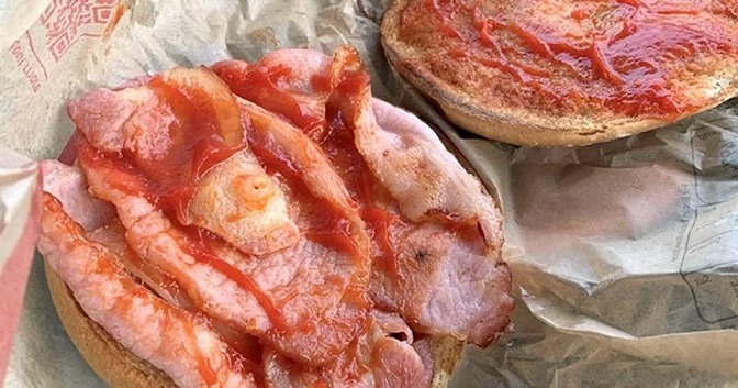 Did a Man Find a Pig Nipple in McDonald's Bacon Roll Then Turn Vegan From Mental Trauma? picture of pig nipple in McDonald's bacon roll taken Simon Robinson 