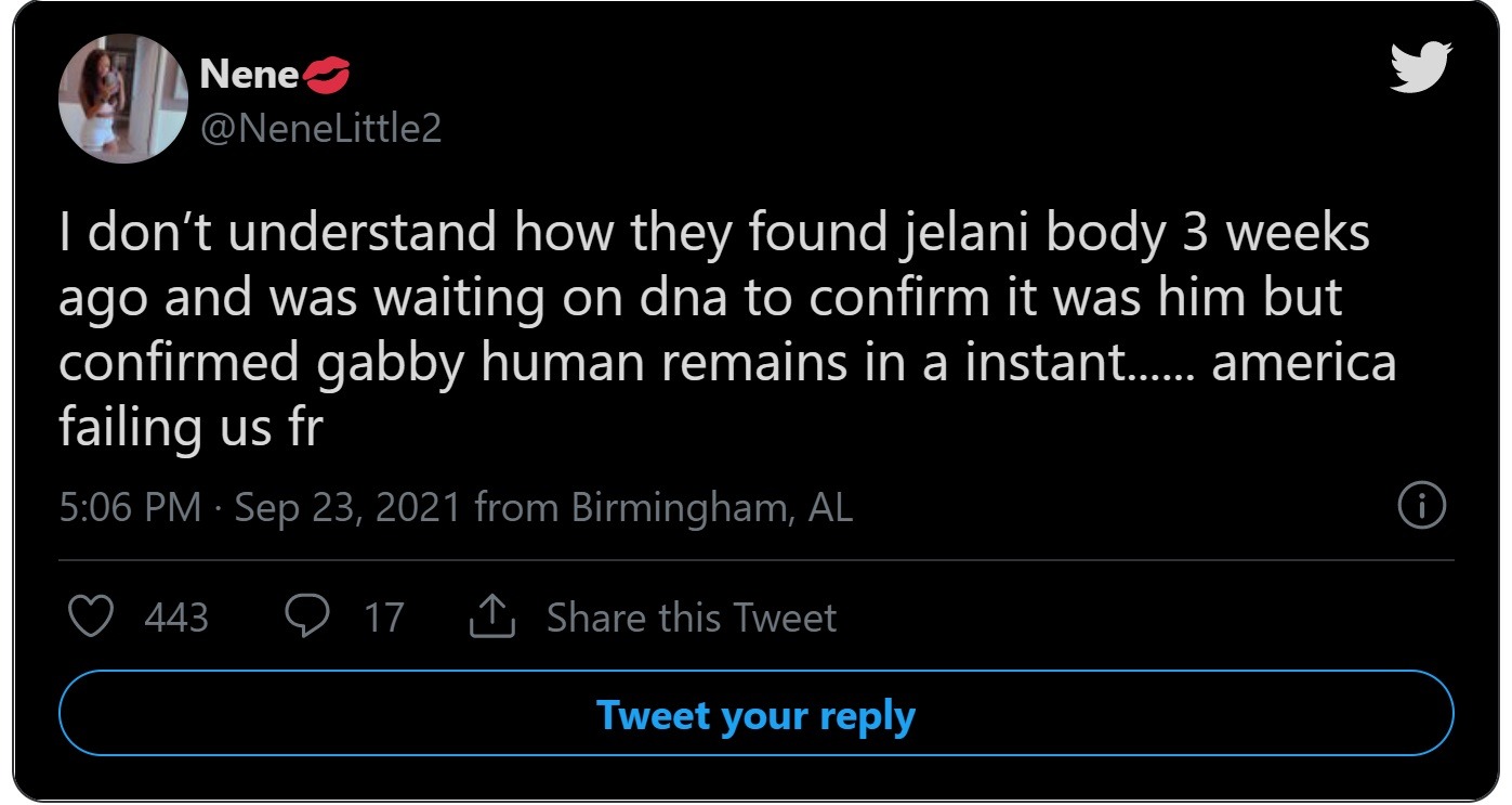 Was Jelani Day Murdered? People are Wondering Why it Took Coroners 19 Days To Identify Jelani Day Dead Body After it was Found. Angry people react to lack of media coverage in Jelani Day missing person case compared to Gabby Petito missing person case. Details of Jelani Day death.