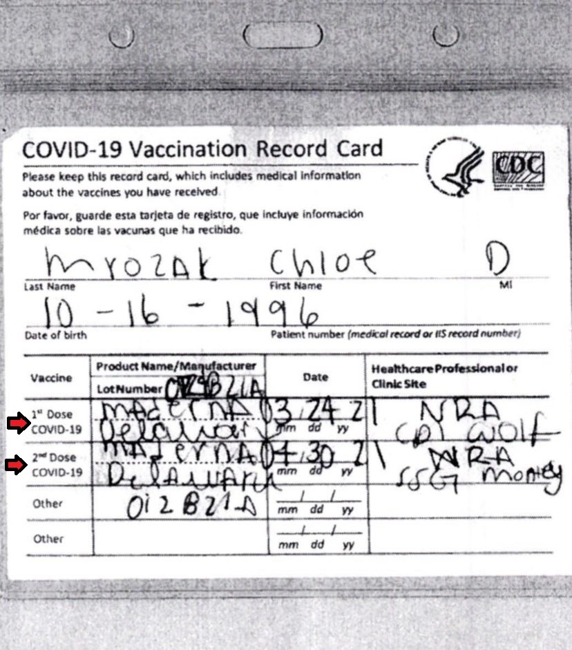 Woman Named Chloe Mrozak Arrested for Using Fake COVID-19 Vaccine Card With Moderna Misspelled as Maderna Vaccine. Illinois woman Chloe Mrozak arrested in Hawaii for Fake COVID vaccine card with Moderna spelled wrong as Maderna. Chloe Mrozak mugshot.