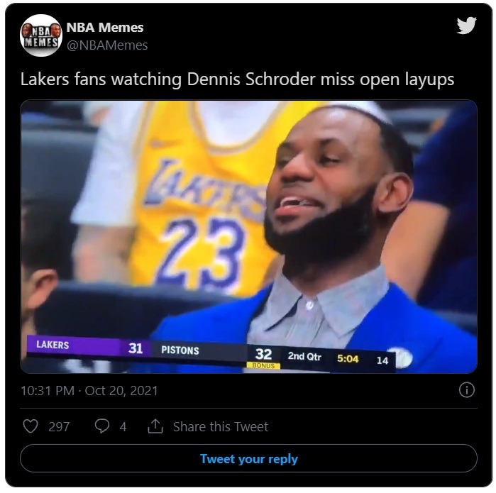 Lakers Fans React to Dennis Schroder Smoking a Layup in Overtime of First Game with Celtics Against Knicks. Dennis Schroder Missing Wide Open Layup with 3 Minutes to Go in Overtime Goes Viral. Lakers Fans React to Dennis Schroder Missing Wide Open Layup in Overtime During Celtics vs Knicks.