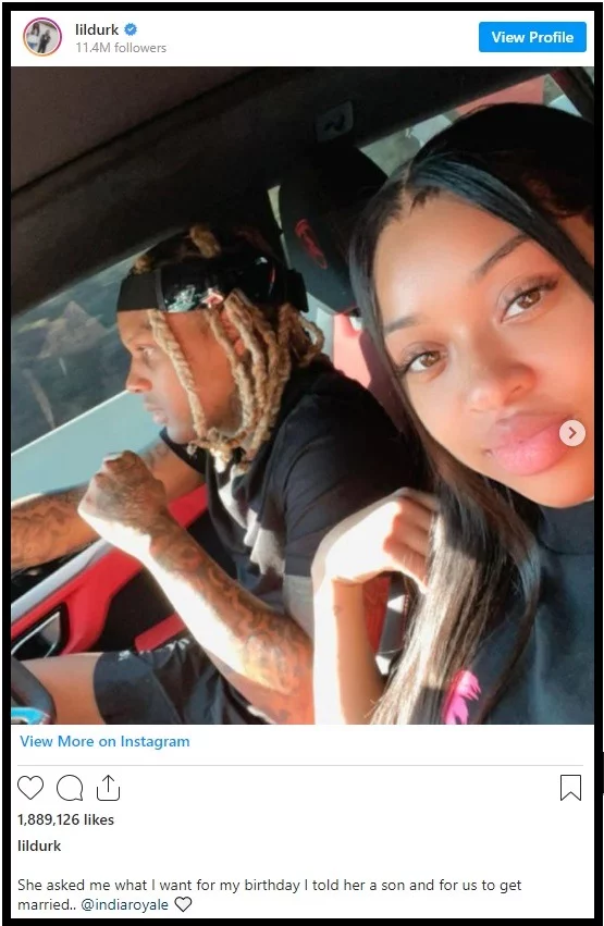 Is Lil Durk Marrying India Royale and Getting Her Pregnant on His Birthday? Details on why Lil Durk wants to marry Indian Royale on his birthday. Details on why Lil Durk wants to get Indian Royale pregnant on her birthday. When is Lil Durk's birthday?