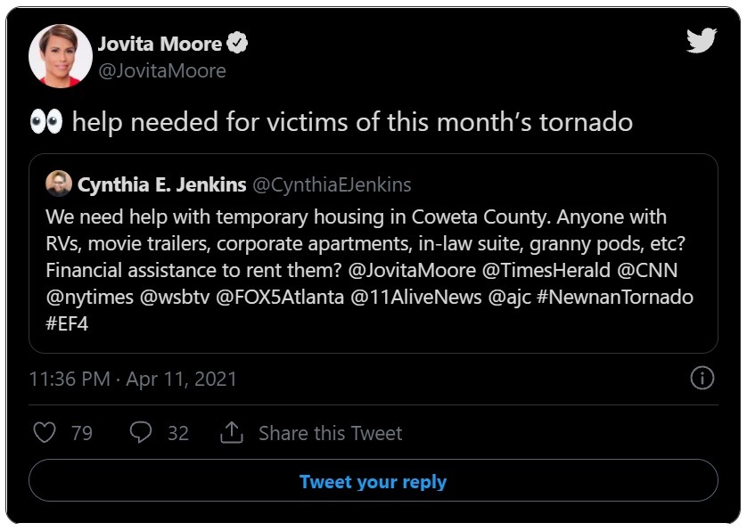 WSB-TV Anchor Jovita Moore Dead: Celebrities React to Jovita Moore's Death. How Did Jovita Moore Die? Jovita Moore's cause of death is brain cancer. Celebrities React to Jovita Moore Dead. Celebrity reactions to Jovita Moore dead. Tyler Perry reacts to Jovita Moore dead. Jovita Moore's Last Tweet Before She Died.