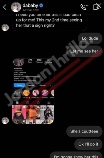 Details on DaBaby Getting Exposed for Trying to Smash His Business Partner's Wife Mrs LaTruth. Details on DaBaby trying to smash married woman Mrs. LaTruth while working with her husband. Mrs. LaTruth exposes DaBaby in her DMs.