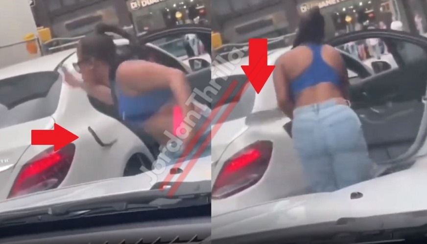 Video Shows Car Running Over Twerking Woman's Foot Leading to Her Breaking Her Friend's Mercedes-Benz in Middle of Road. Car Runs Over Foot of Woman Twerking in Middle of Road Then She Breaks Her Friend's Mercedes-Benz Car running over the foot of the Twerk dancing woman.