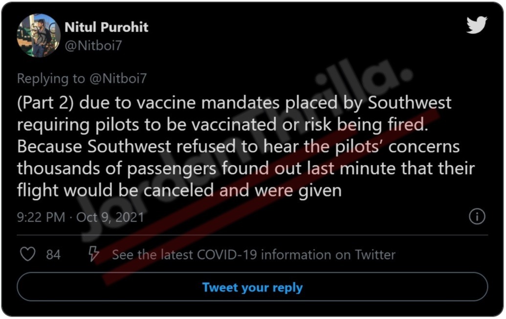 Are Southwest Airlines Pilots on Strike Due to COVID Vaccine Mandate? Twitter User Exposes Southwest Airlines Allegedly Lying About 800 Flight Cancellations. Southwest Airlines vaccine gate Over Details on why over 800 Southwest Airlines flights are cancelled