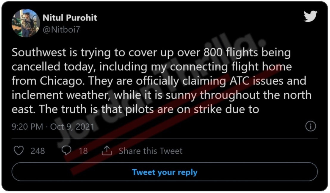 Are Southwest Airlines Pilots on Strike Due to COVID Vaccine Mandate? Twitter User Exposes Southwest Airlines Allegedly Lying About 800 Flight Cancellations. Southwest Airlines vaccine gate Over Details on why over 800 Southwest Airlines flights are cancelled