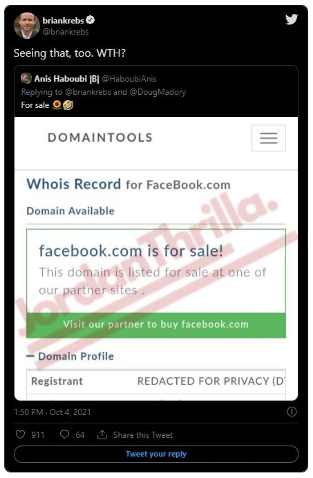 Twitter CEO Jack Dorsey Reacts to Facebook Domain Listed For Sale on DomainTools. Is Facebook Website For Sale? Details on Rumor Mark Zuckerberg is Selling Facebook