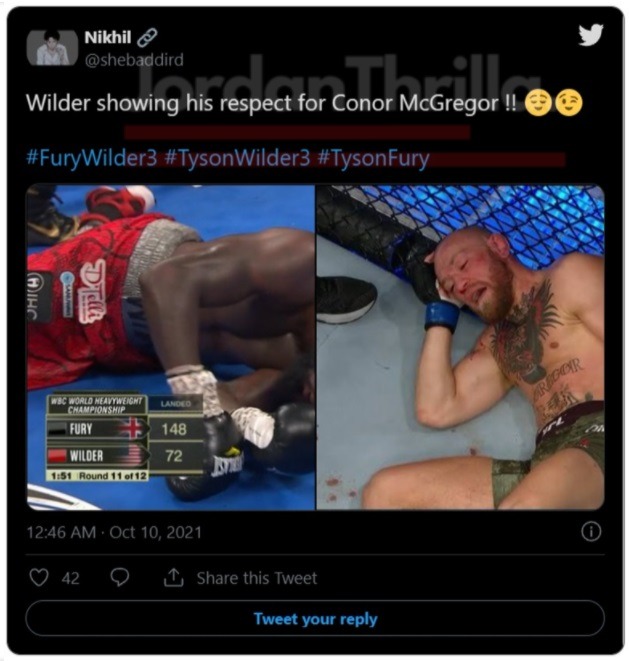 Knocked Out Sleeping Deontay Wilder Memes with Conor McGregor Go Viral After Tyson Fury Wins Trilogy. The funniest Deontay Wilder memes after Tyson Fury knockout Trilogy win. Deontay Wilder knocked out side by side with Conor McGregor knocked out memes list