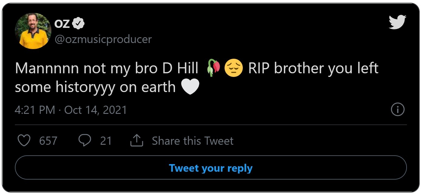 Future and Drake Producer D. Hill Dead: How Did 'Life is Good' Producer D. Hill Die? Celebrities reacted to D. Hill death. What as D. Hill cause of death? OZ reacts to D. Hill death