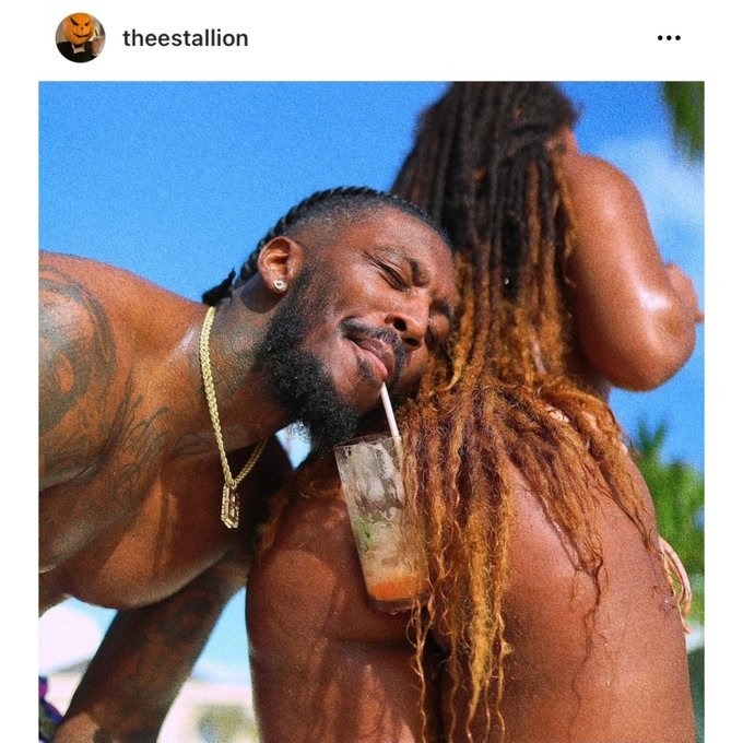Megan Thee Stallion Kneels in Front Pardi's Groin In Steamy Photo Celebrating 1 Year Anniversary. Pardi and Megan Thee Stallion 1 year anniversary photos. Megan Thee Stallion kneels in front Pardi groin area.