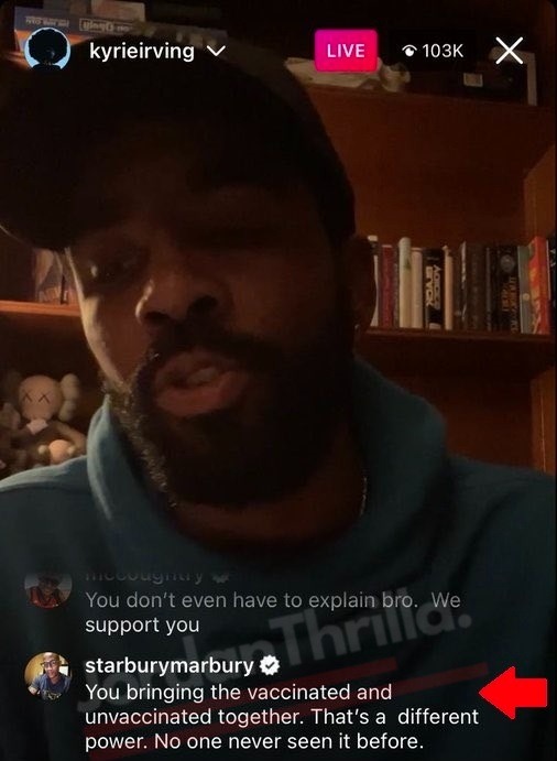Stephon Marbury Comment on Kyrie Irving Instagram Live about COVID Vaccine Mandates Goes Viral. Stephon Marbury says Kyrie Irving bringing vaccinated and unvaccinated together. Stephone Marbury reacts to Kyrie Irving Instagram Live by making viral comment
