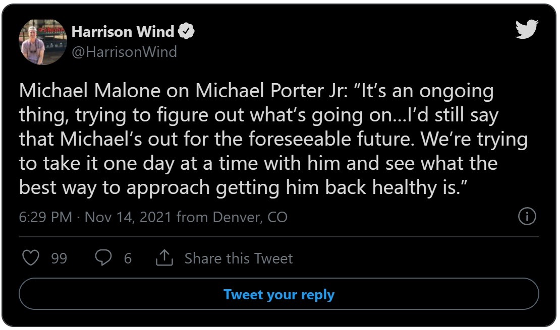 Michael Malone Reveals Scary Update About Michael Porter Jr's Mystery Back Injury and How Long He Might be Out. Nuggets Coach Michael Malone Gives Update on How Many Games Michael Porter Jr. Mystery Back Injury Might Make Him Miss. Does Michael Porter Jr. Have the Worst Contract in the NBA?